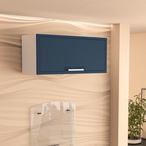Armário de Cozinha Aéreo Amara 80x36cm com Porta Basculante Branco/Azul 250024