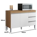 Ver imagem 2 de Balcão de Cozinha com Tampo 120cm e Armário Aéreo Andreia Amêndoa Branco - Ajl