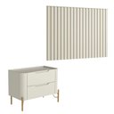 Ver imagem 1 de Conjunto Cabeceira e Mesa de Cabeceira 160cm Solteiro em Mdf Cor:luna com Dourado