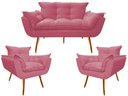 Ver imagem 1 de Kit Namoradeira + 2 Poltronas Decorativa Opala Suede Rosa Pés Madeira Mz Decor