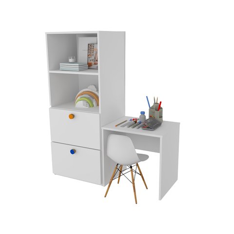 Organizador Gaveteiro com Mesa Rubi 100% Mdf + Eiffel Branca