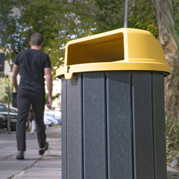 Lixeira Madeira Plástica 100 Litros - 70 Cm:cinza/amarelo - 2