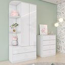 Ver imagem 1 de Guarda Roupa 2 Portas e Comoda 4 Gavetas Labirinto Branco Henn