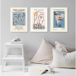 Kit 3 Quadros Artes Picasso Mulheres - Candy Colors 45x34cm - com Vidro:madeira Branca - 2