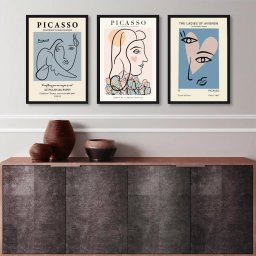 Kit 3 Quadros Artes Picasso Mulheres - Candy Colors 45x34cm - com Vidro:madeira Branca - 1