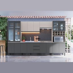 Cozinha Modulada Completa Cambará Quiditá 7 Peças Branco Grafite - 2