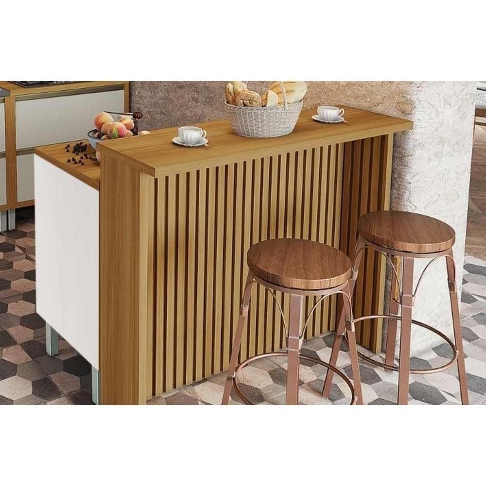 Bancada Ilha Cozinha Rainha com 1 Porta e 4 Gavetas 120cm Branca
