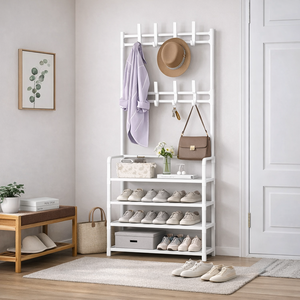 Arara Sapateira Organizadora com 4 Prateleiras e Ganchos para Calçados e Acessórios