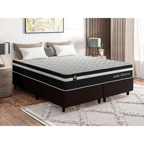 Conjunto Cama Box Queen c/ Molas Ensacadas Durham Marrom 158x198x60