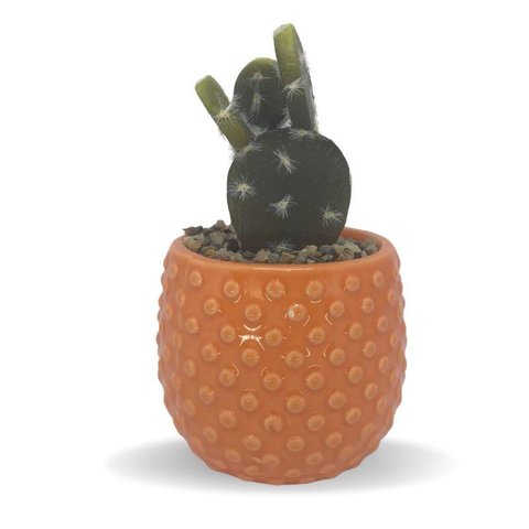 Vaso Com Suculenta Em Dolomita E Plástico Cor Laranja 28662