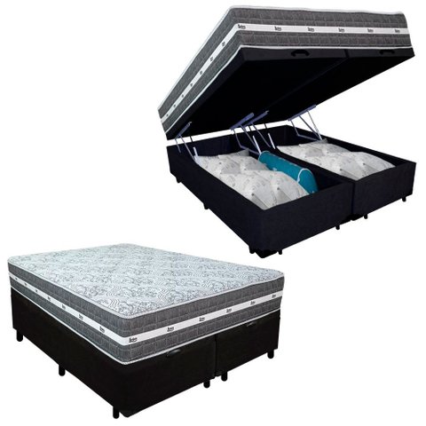 Cama Box Baú Casal Bipartido Suede + Colchão Anjos Black Graphite Molas Ensacadas 138x188x64cm Cor:p