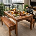Ver imagem 1 de Conjunto Mesa e Bancos Churrasco Madeira Maciça Ember Marrom