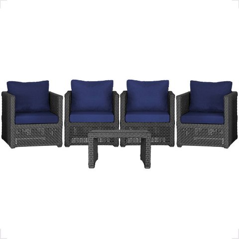 Mesa Centro e 4 Poltronas Madri Corda Náutica Estofado 10 Trama Original