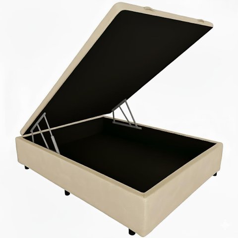Cama Box Baú Casal Blindado com Pistão a Gás:corino Bege/casal