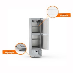 Mini Câmara 2 Portas Resfriados 335l Inox 0 a 7ºc Ar Forçado Motor Inferior Mcr2p - Refrimate - 5