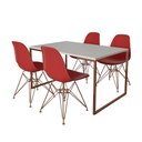 Ver imagem 2 de Mesa Industrial Base Ferro Cobre 137x90 Tampo Branco 4 Cadeiras Eiffel Ferro Cobre Assento Vermelho