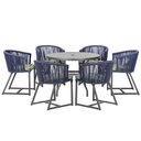 Ver imagem 1 de Mesa com 6 Cadeiras de Jantar Roma 120cm e Noronha em Alumínio Preto Corda Náutica Estofado 5 Trama