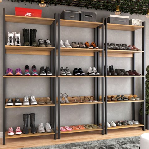 Sapateira Jordan Estilo Industrial 30 Pares Freijó/black - Panorama Móveis