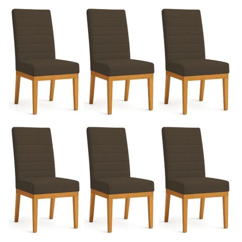 Kit 6 Cadeiras de Jantar Solana Veludo Base de Madeira - Pallazio Cor Marrom
