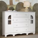 Ver imagem 1 de Cômoda Infantil 125cm 2 Portas com Vidro e 4 Gavetas Aurora Multimóveis Mp4500 Branco