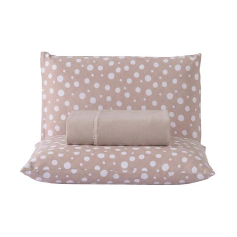 Jogo de Cama Lençol Queen Poá 100% Algodão Bege Estampado Bolinha Toque Macio 3 Peças