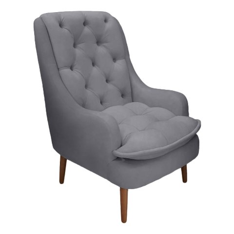 Poltrona Decorativa Lille Suede Cinza - Dominic Decor