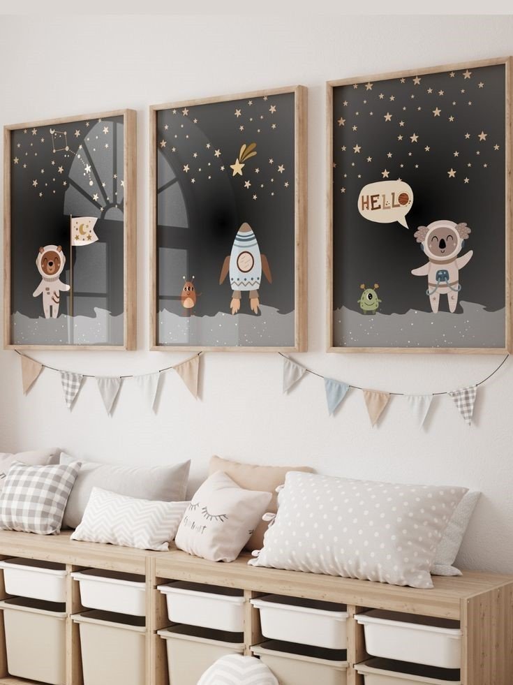 Kit 3 Quadros Decorativos Infantil Astronauta Espaço No7