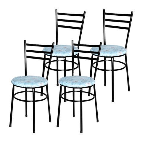4 Cadeiras para Mesa Epoxi Preta Assento Floral:floral Gelo