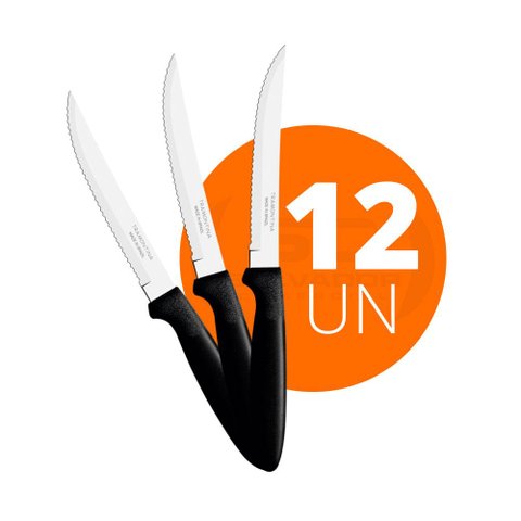 KIT - 12 Facas para Churrasco Ipanema Com Lâmina em Aço Inox 5 POL Cabo Preto FPTOP - Tramontina