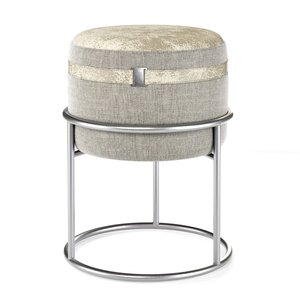 Puff Redondo com Base de Metal - Cinza com Couro Creme