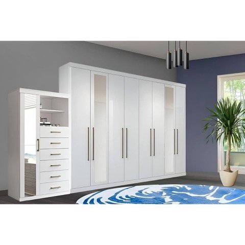 Guarda Roupa 2 Peças 1 Guarda Roupa + 1 Cômoda Qc132 Branco Santos Andirá
