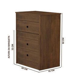 Comoda com Espelho 3 Gavetas e Banco Castanho Shop Jm - 4
