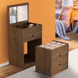 Comoda com Espelho 3 Gavetas e Banco Castanho Shop Jm - 1