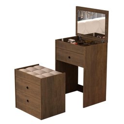 Comoda com Espelho 3 Gavetas e Banco Castanho Shop Jm - 2