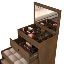 Comoda com Espelho 3 Gavetas e Banco Castanho Shop Jm - 3