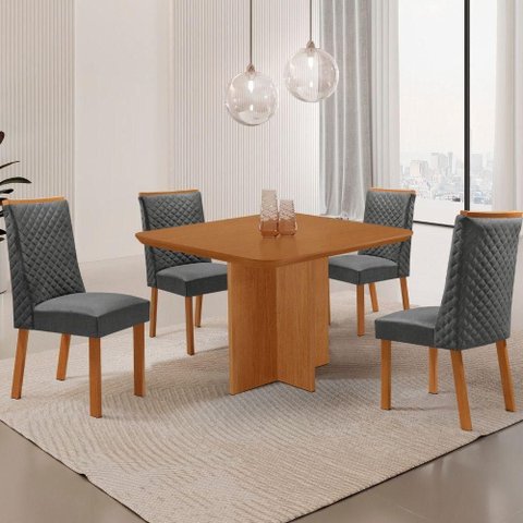 Mesa de Jantar Olimpia 4 Lugares Quadrada MDF Laminado 90cm Grafite e Naturalle Moderna