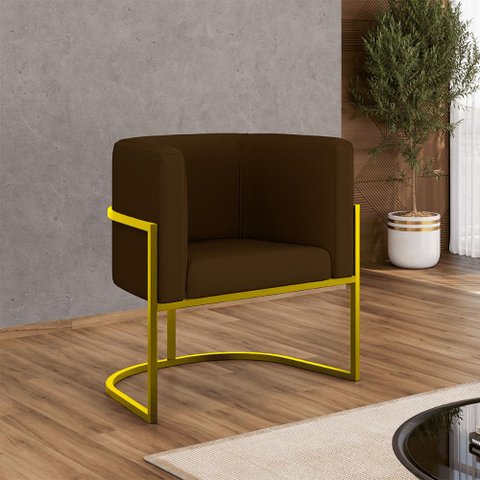 Poltrona Corino Decorativa Lua Recepção Base Ferro Gold Cor:marrom