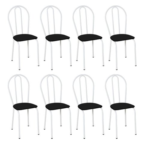 Kit 8 Cadeiras de Cozinha Texas Liso Preto Pés de Ferro Branco - Pallazio