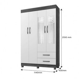 Roupeiro Copacabana New 4 Portas 2 Gavetas com Espelho Benetil Móveis - 3