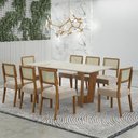 Ver imagem 1 de Mesa de Jantar Liz 180x90cm Vidro 25mm Cinamomo Off White com Kit 8 Cadeiras Veludo Bege -Valdemó