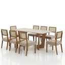 Ver imagem 2 de Mesa de Jantar Liz 180x90cm Vidro 25mm Cinamomo Off White com Kit 8 Cadeiras Veludo Bege -Valdemó