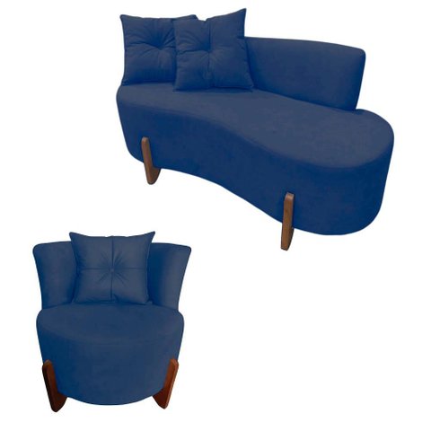 Kit Namoradeira + Poltrona Decorativa Luna Veludo Azul Marinho