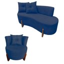 Ver imagem 1 de Kit Namoradeira + Poltrona Decorativa Luna Veludo Azul Marinho