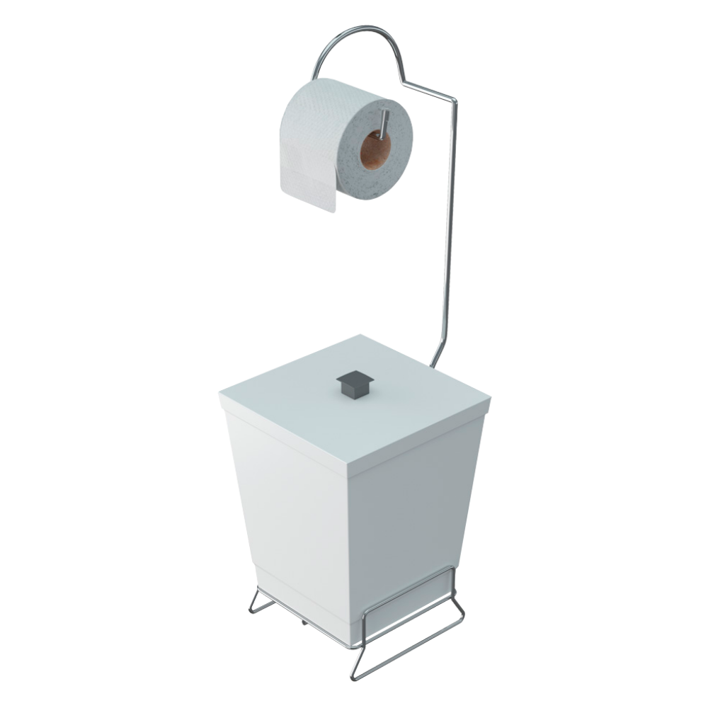 SUPORTE INOX PARA PAPEL HIGIÊNICO C/ LIXEIRA BRANCO LUXO