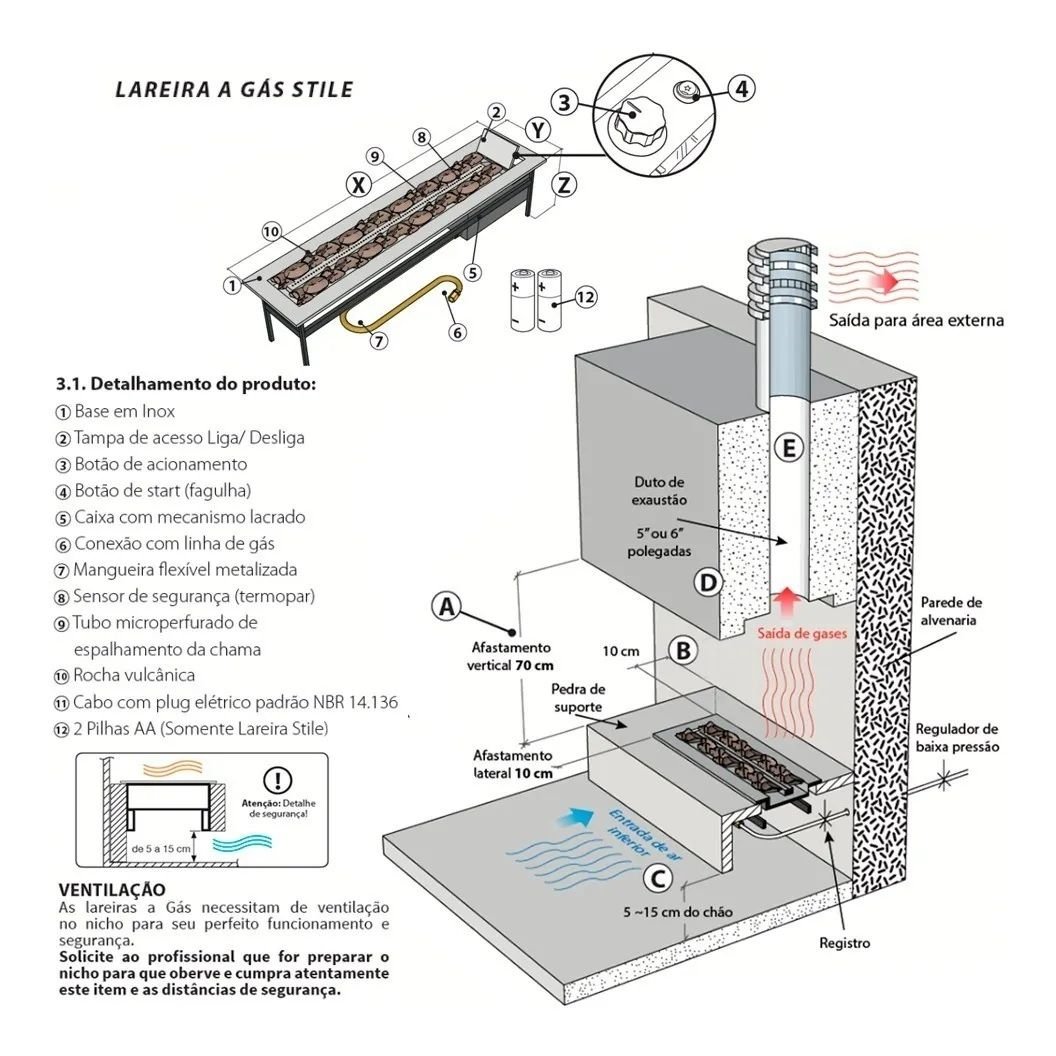 Lareira a Gás de Embutir em Aço Inox Stile 90 Cm - Jx Metais Lareira a Gás Stile 90 Cm - 8