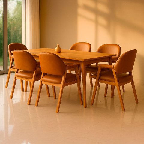 Kit 6 Cadeiras de Jantar Noah Estofada com Braço Madeira Maciça Corino Caramelo - Arkell