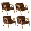 Ver imagem 1 de Kit 04 Poltronas Decorativa Sala Estar Pietra Com Estrutura Madeira L02 Couríssimo Marrom-Lyam