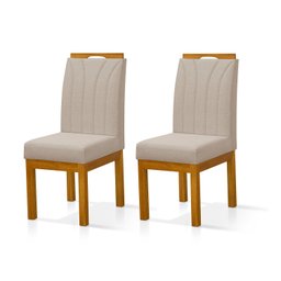 Conjunto 2 Cadeira Blend para Sala de Jantar Linho Bege Claro Pés Madeira Maciça Redenobre - 1