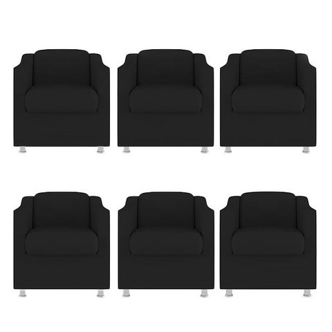 Kit 6 Poltronas Decorativa Reforçada Recepção Clinica Salão Suede Preto
