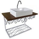 Ver imagem 5 de Bancada Branca em Ferro e Madeira para Pia de Banheiro Provençal Libertas Rosas Artesanato Bancada R